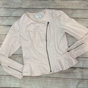 Elle Peplum Baby Pink Jean Asymmetrical Jacket Medium